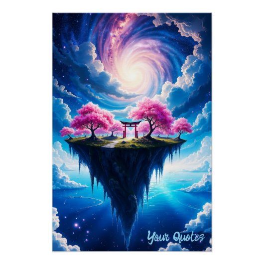 Schwebende Insel Sakura Kunst Poster (Vorderseite)