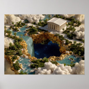 Schwebende Insel Tempel Fantasy-Kunst Poster