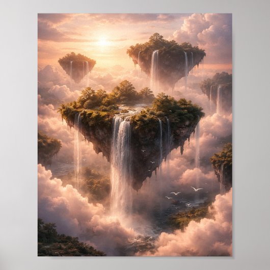 Schwebende Inseln Himmel Wasserfälle Poster (Vorne)