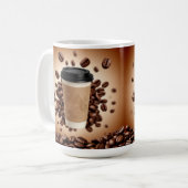 Schwebende Kaffeetasse mit Kaffeebohnen (Vorderseite Links)