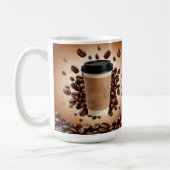 Schwebende Kaffeetasse mit Kaffeebohnen (Links)