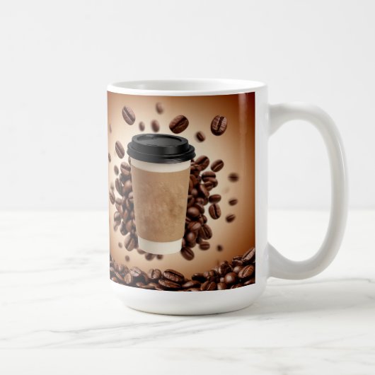Schwebende Kaffeetasse mit Kaffeebohnen (Rechts)