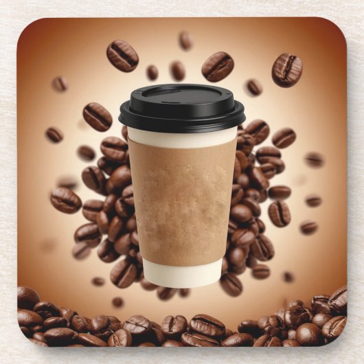 Schwebende Kaffeetasse mit Kaffeebohnen Getränkeuntersetzer (Vorderseite)