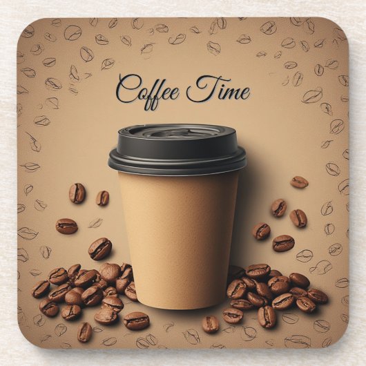 Schwebende Kaffeetasse mit Kaffeebohnen Getränkeuntersetzer (Vorderseite)