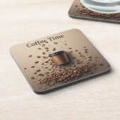Schwebende Kaffeetasse mit Kaffeebohnen Getränkeuntersetzer (Linke Seite)