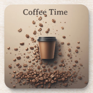 Schwebende Kaffeetasse mit Kaffeebohnen Getränkeuntersetzer