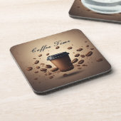 Schwebende Kaffeetasse mit Kaffeebohnen Getränkeuntersetzer (Linke Seite)