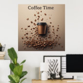 Schwebende Kaffeetasse mit Kaffeebohnen Poster (Heimbüro)