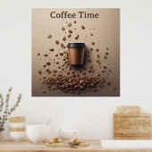 Schwebende Kaffeetasse mit Kaffeebohnen Poster (Küche)