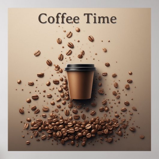 Schwebende Kaffeetasse mit Kaffeebohnen Poster (Vorne)