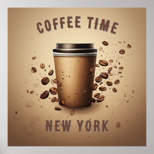 Schwebende Kaffeetasse mit Kaffeebohnen Poster (Vorne)
