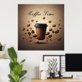 Schwebende Kaffeetasse mit Kaffeebohnen Poster (Heimbüro)
