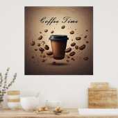 Schwebende Kaffeetasse mit Kaffeebohnen Poster (Küche)