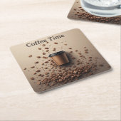 Schwebende Kaffeetasse mit Kaffeebohnen Rechteckiger Pappuntersetzer (angewinkelt)