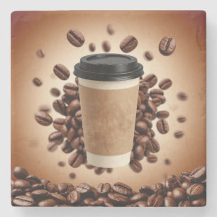 Schwebende Kaffeetasse mit Kaffeebohnen Steinuntersetzer