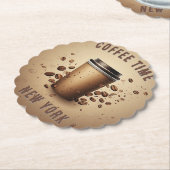 Schwebende Kaffeetasse mit Kaffeebohnen Untersetzer (angewinkelt)