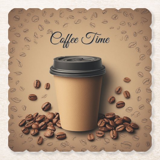 Schwebende Kaffeetasse mit Kaffeebohnen Untersetzer (Vorderseite)