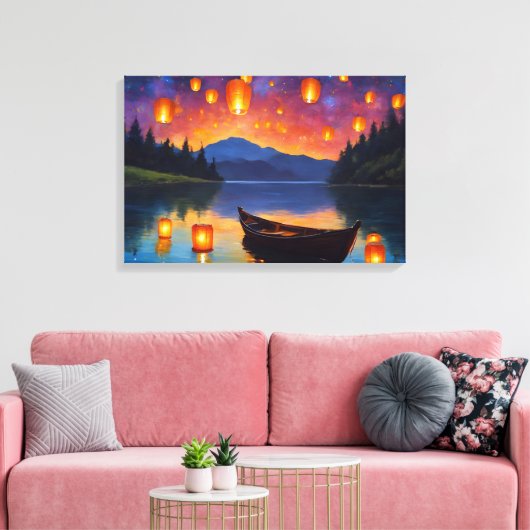 Schwebende Laternen schweben am Himmel Leinwanddruck (Insitu (Wohnzimmer))