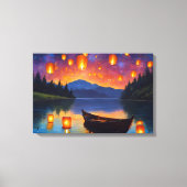 Schwebende Laternen schweben am Himmel Leinwanddruck (Vorderseite)