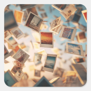 Schwebende Polaroid-Erinnerungen Quadratischer Aufkleber