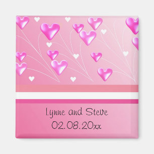 Schwebende rosa Herzen zur Hochzeitseinladung Magnet
