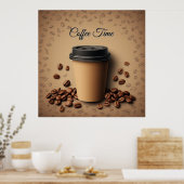 Schwebende Tasse Kaffee mit Kaffeebohnen Poster (Küche)