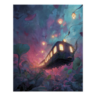 Schwebender Laternenzug durch den Traumwald Poster