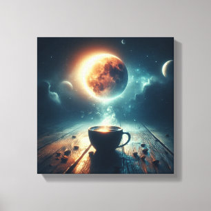 Schwebender Mond über einer Kaffee-Fantasie-Szene Leinwanddruck