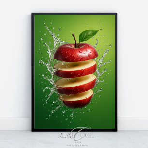 Schwebender roter Apfel mit Wasserspritzer Digital Poster
