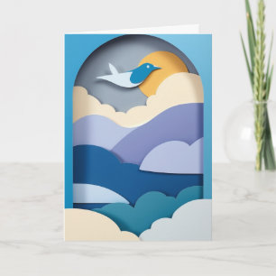 Schwebender Vogel über sonnenbeschienenen Bergen Karte