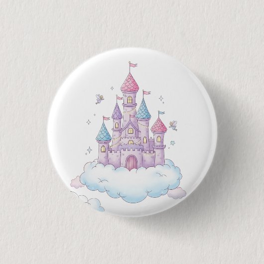 Schwebendes Feenschloss – Whimsische Kindheitsfant Button (Vorderseite)