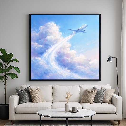 Schwebendes Flugzeug - Pastell-Malstil-Kunst Poster