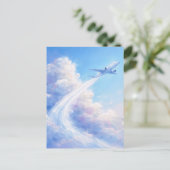 Schwebendes Flugzeug - Pastell-Malstil-Kunst Postkarte (Stehend Vorderseite)