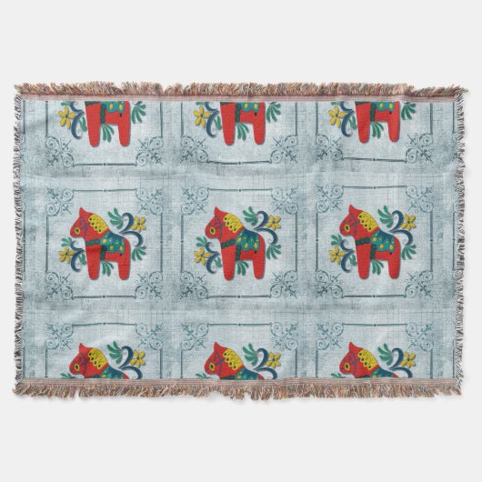 Schwede Dala Pferd mit Norweger Rosemaling Decke (Vorderseite)