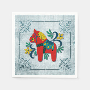 Schwede Dala Pferd mit Norweger Rosemaling Serviette