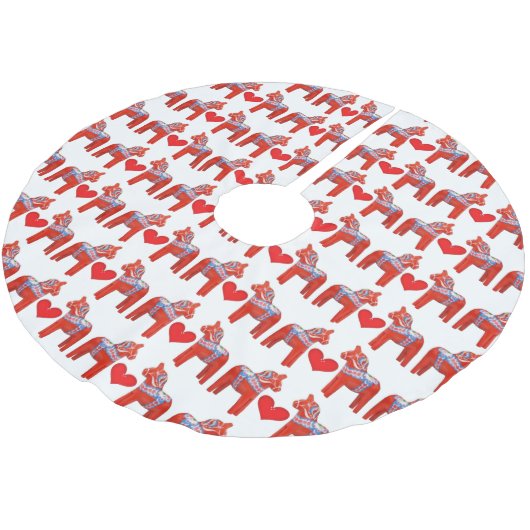 Schwede Dala Pferdemuster mit Herzen Polyester Weihnachtsbaumdecke (Schrägansicht)