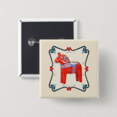 Schwede Dala Pferdevolkskunst gerahmt Button (Vorne & Hinten)