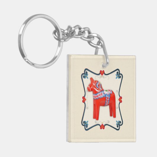 Schwede Dala Pferdevolkskunst gerahmt Schlüsselanhänger (Vorderseite links)