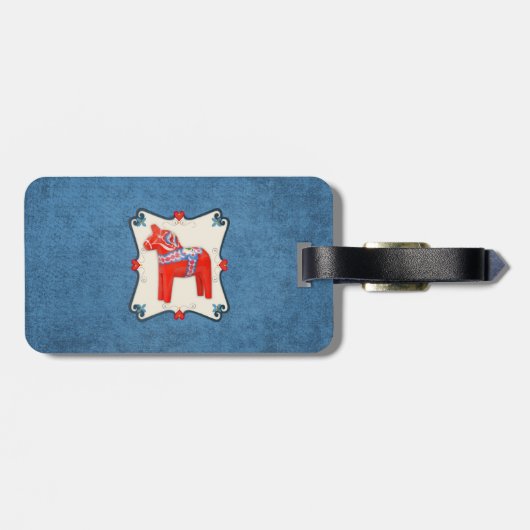 Schwede Dala Pferdevolkskunst personalisiert Gepäckanhänger (Rückseite horizontal)