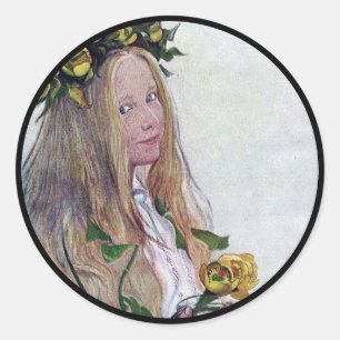 Schwede-Lucia-Mädchen mit Blume Runder Aufkleber