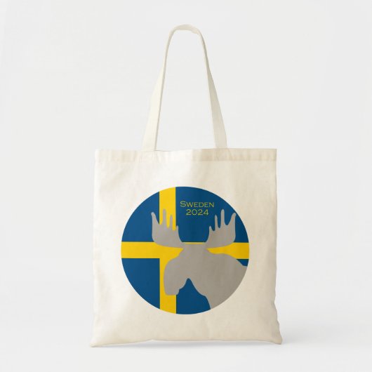 Schweden 2024 mit Elch- und Flag-Tote-Beutel Tragetasche (Vorne)
