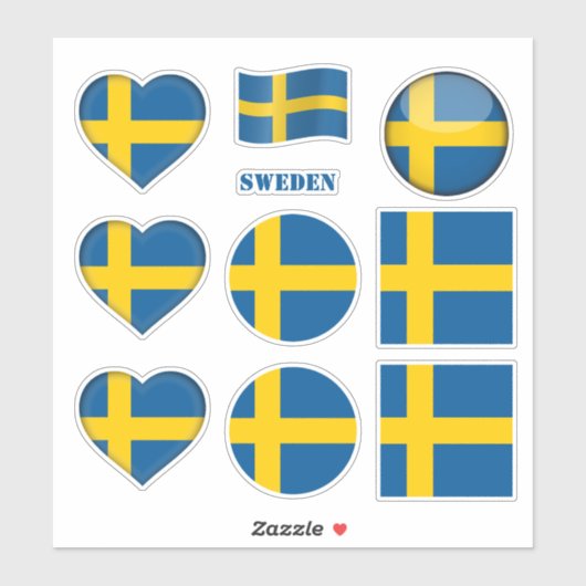 Schweden Aufkleber und schwedische Flagge, Herz/Sp (Blatt)