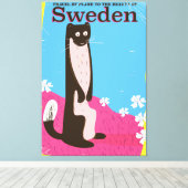 Schweden Cartoon Vintage Reiseplakat Leinwanddruck (Insitu (Holzboden))