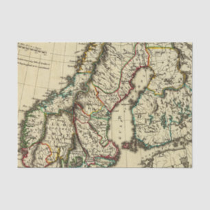 Schweden, Dänemark, Norwegen mit den Grenzen Seidenpapier