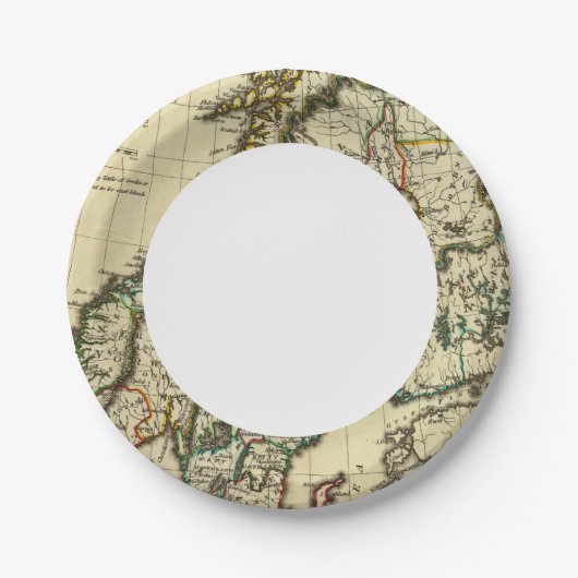 Schweden, Dänemark, Norwegen mit umrissenen Grenze Pappteller (Vorderseite)