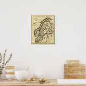 Schweden, Dänemark, Norwegen mit umrissenen Grenze Poster (Küche)