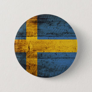 Schweden-Flagge auf altem hölzernem Korn Button