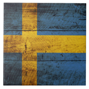 Schweden-Flagge auf altem hölzernem Korn Fliese