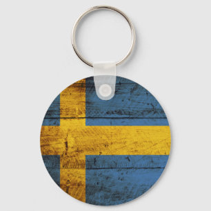 Schweden Flagge für altes Holzkörnchen Schlüsselanhänger