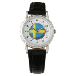 Schweden-Flagge Klassischer schwarzer Lederschimme Armbanduhr